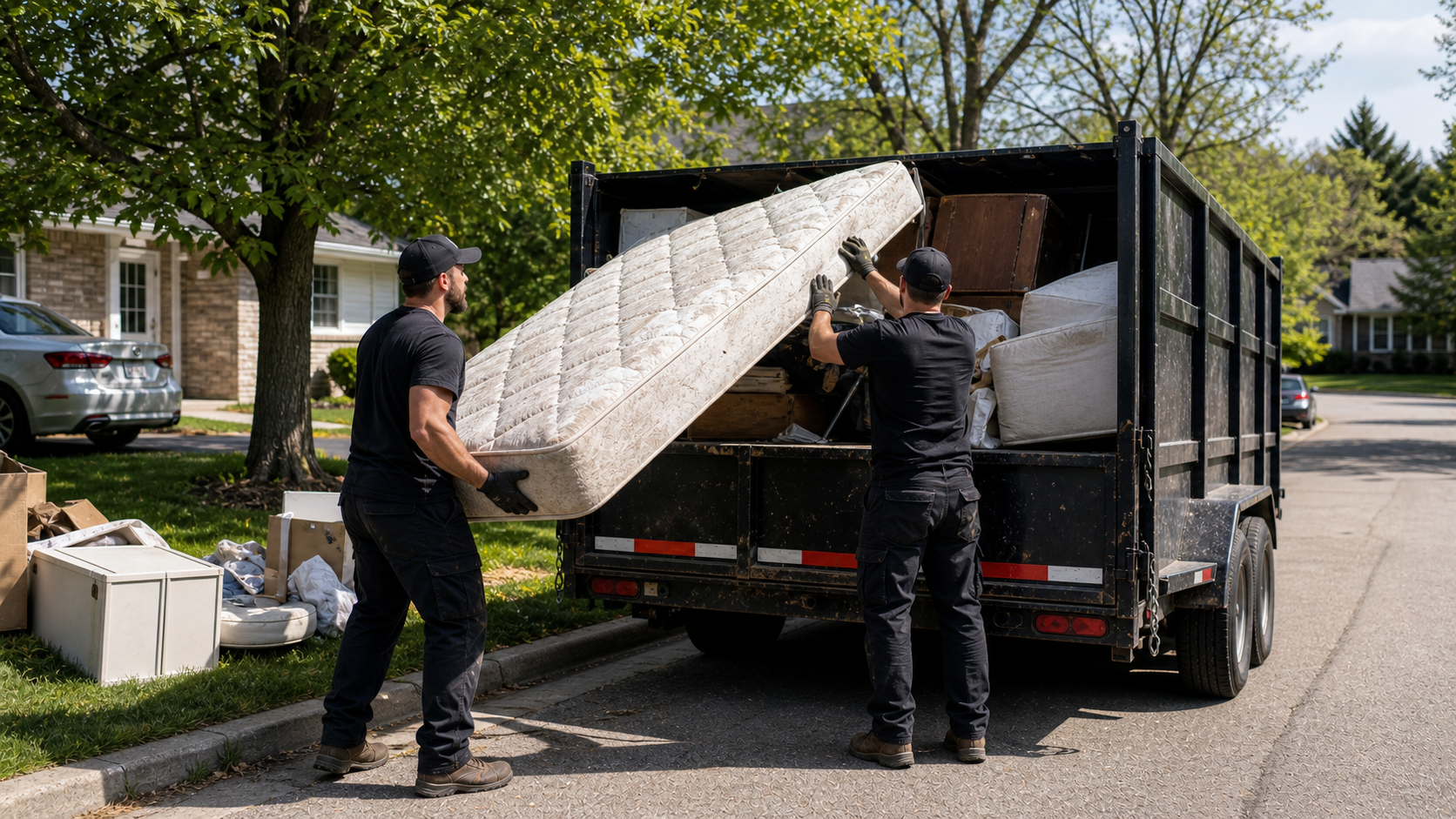 House cleanout furniture haul with a trailer ready for transport
